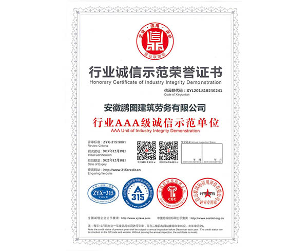 行业九游app官网下载最新示范荣誉证书